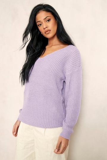 Lilac Purple Tall Basic V-Neck Longline Sweater