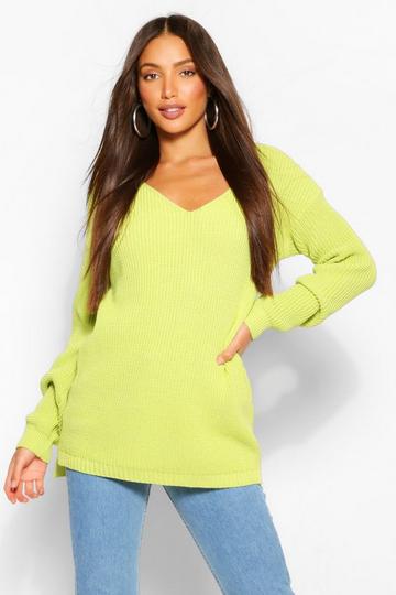 Tall Basic V-Neck Longline Sweater lime