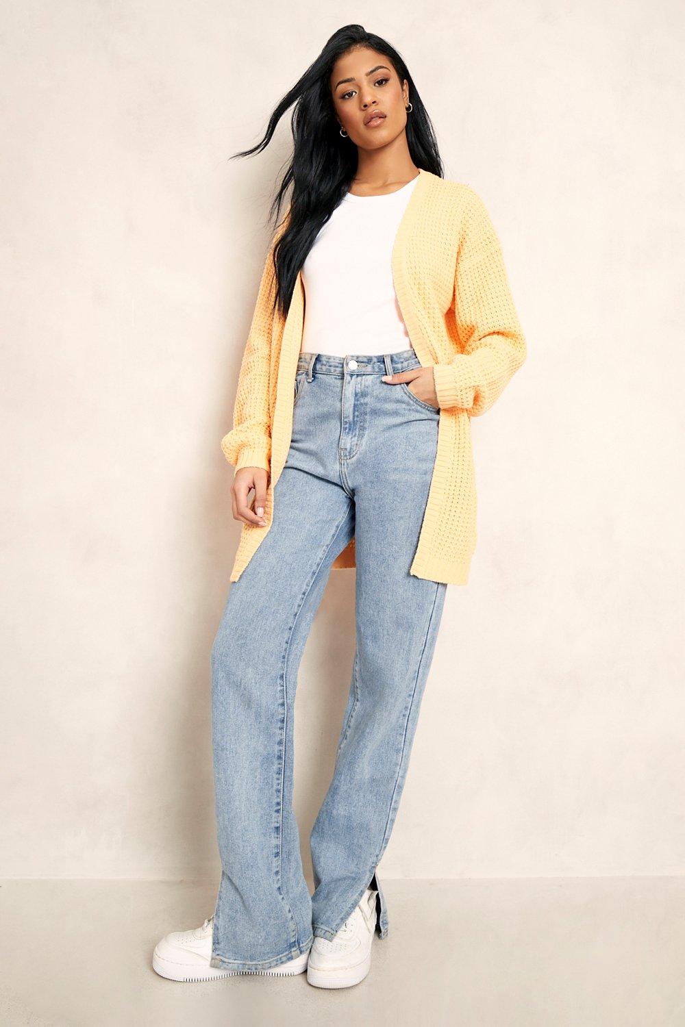 CROPPED WAFFLE KNIT CARDIGAN