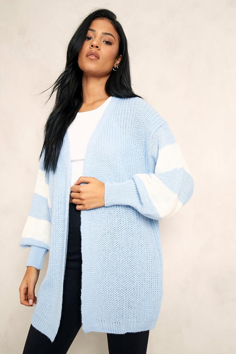 Blue Tall Stripe Balloon Sleeve Cardigan image number 1