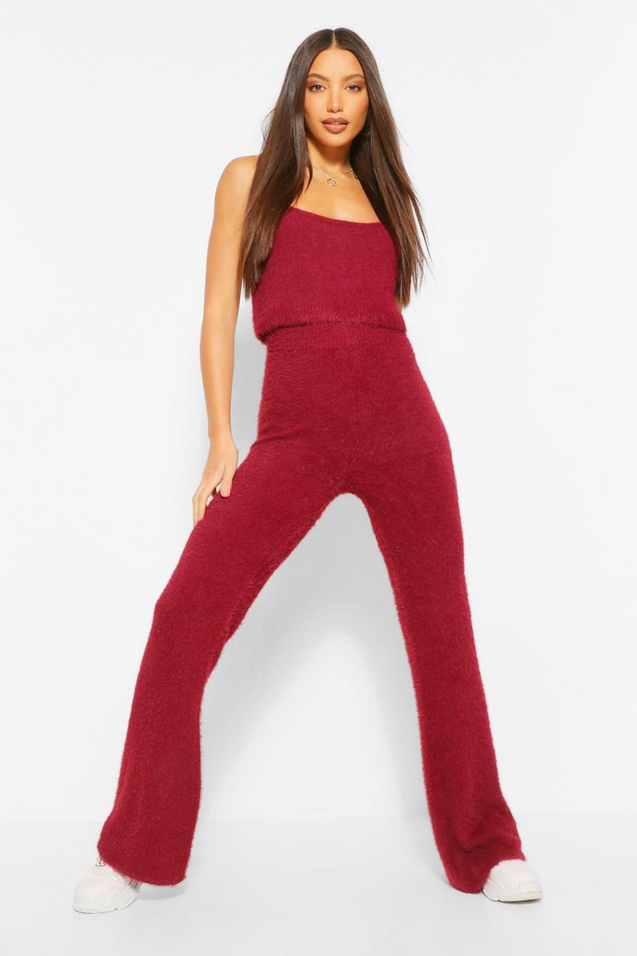 Berry Tall Premium Fluffy Crop Top And Pants Co-Ord image number 1