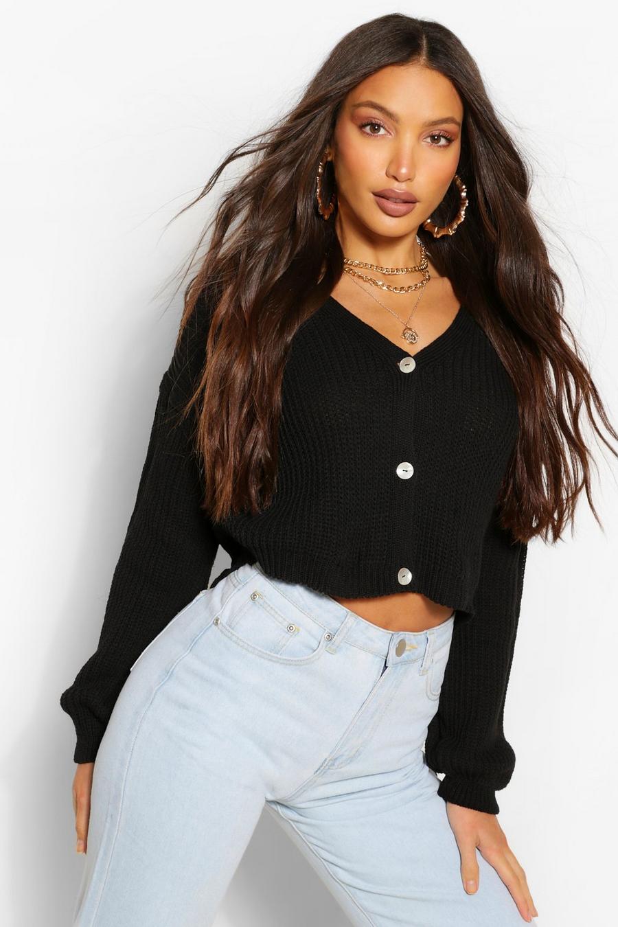 Black Tall Knitted Button Through Crop Cardigan image number 1