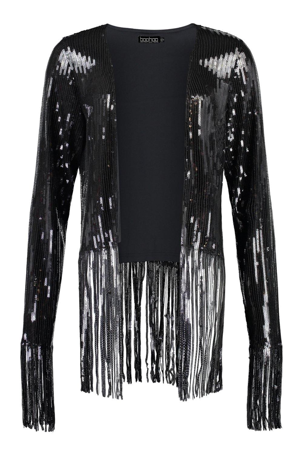 black sequin fringe jacket