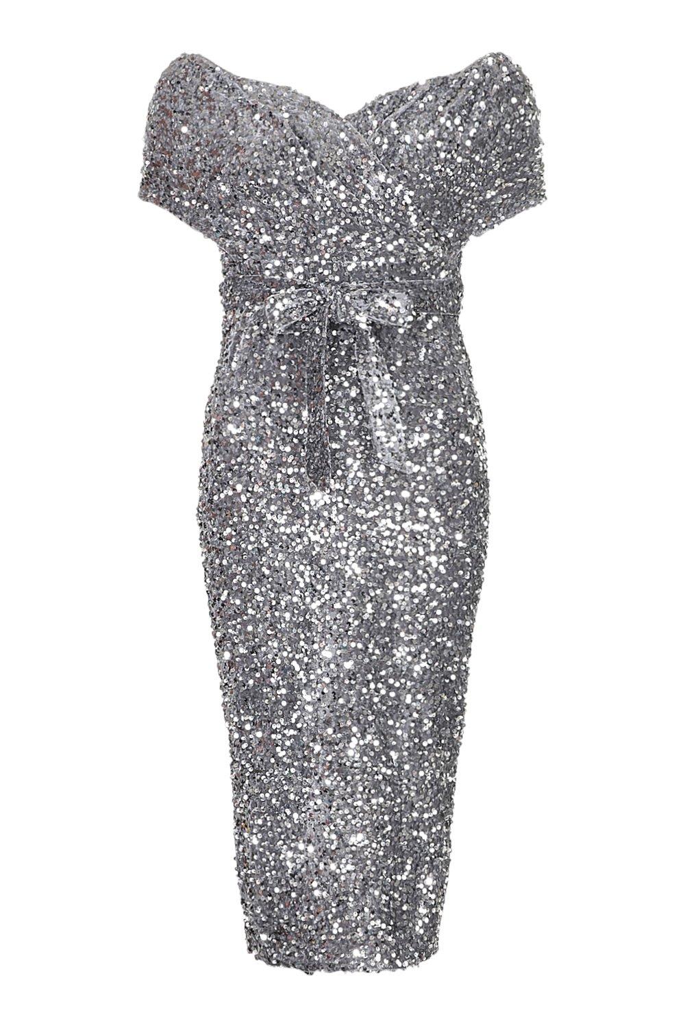 Black glitter hot sale bardot dress