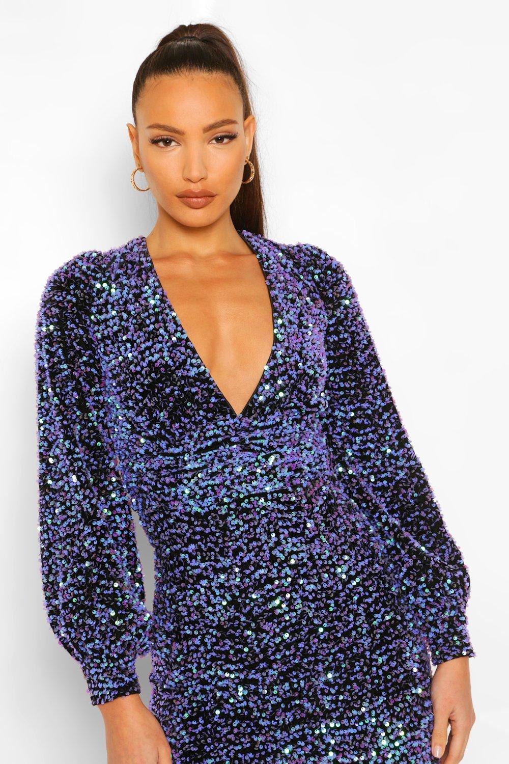 Long sleeve store plunge sequin dress