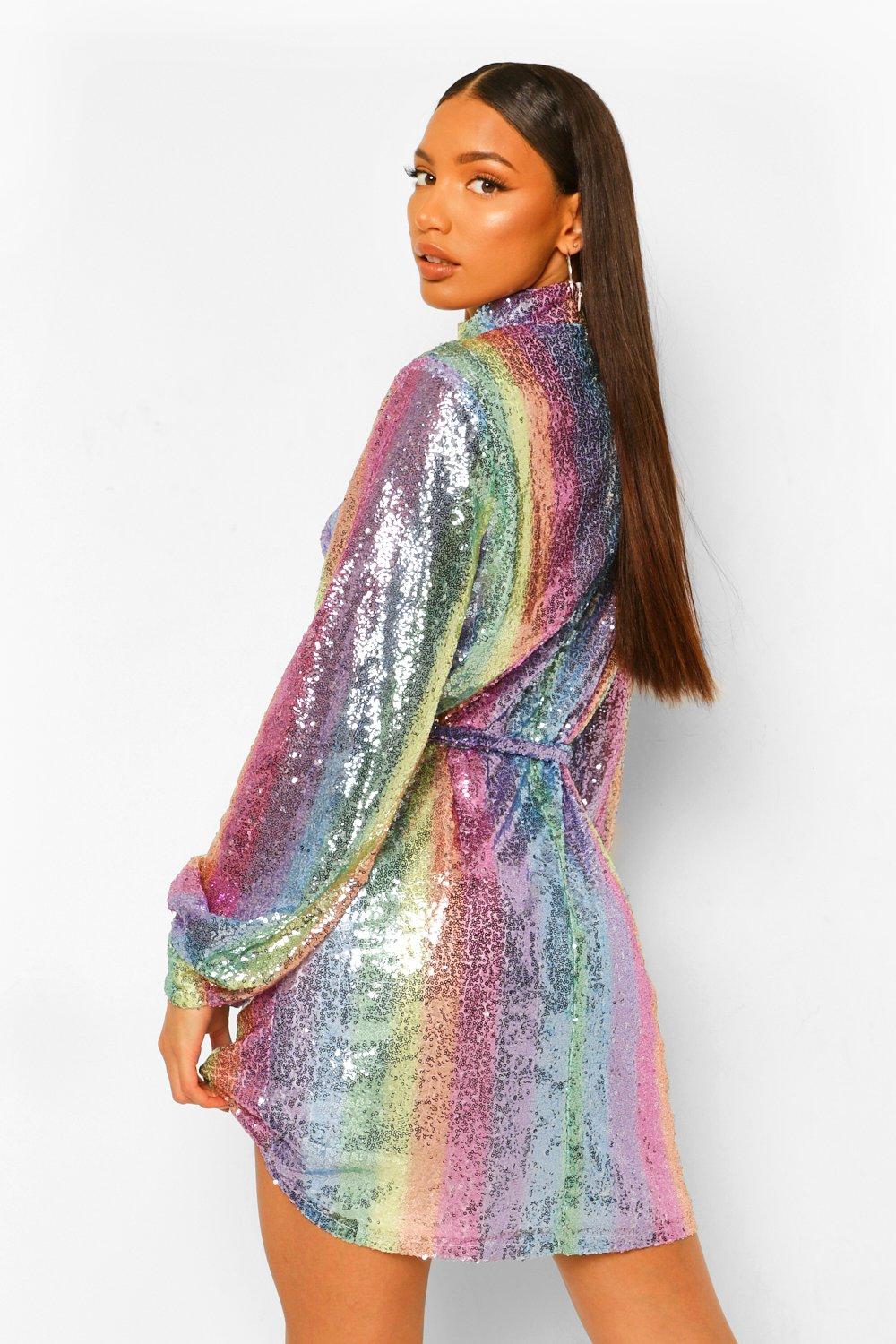 Boohoo rainbow best sale sequin dress