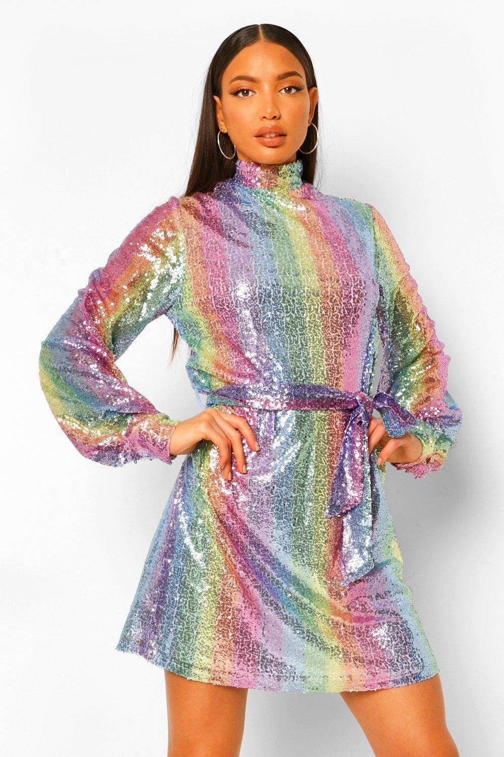 Boohoo rainbow sequin outlet dress