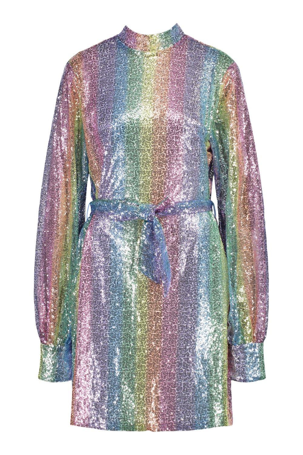 Boohoo rainbow sequin on sale dress