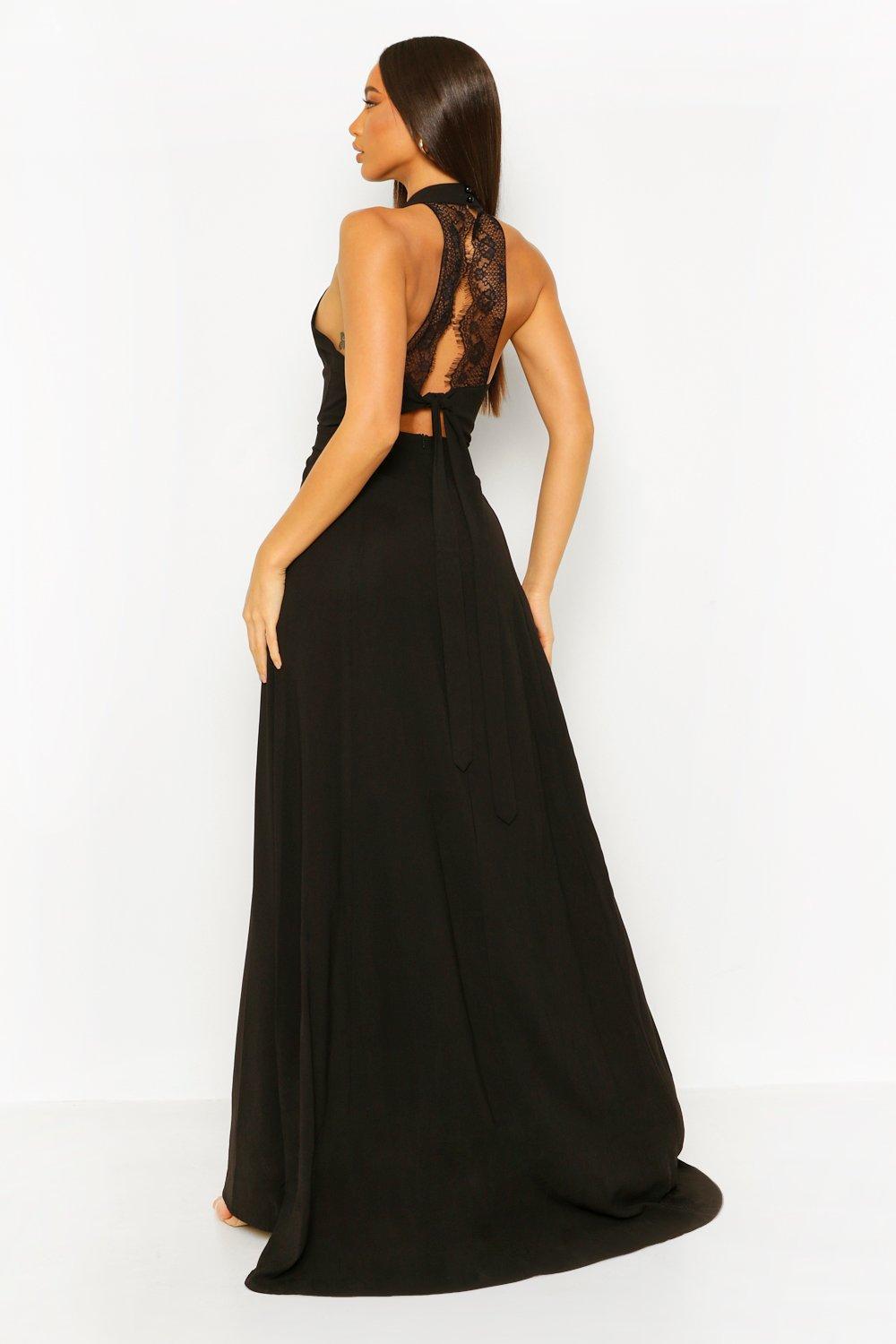 Tall Woven Halterneck Lace Detail Maxi Dress