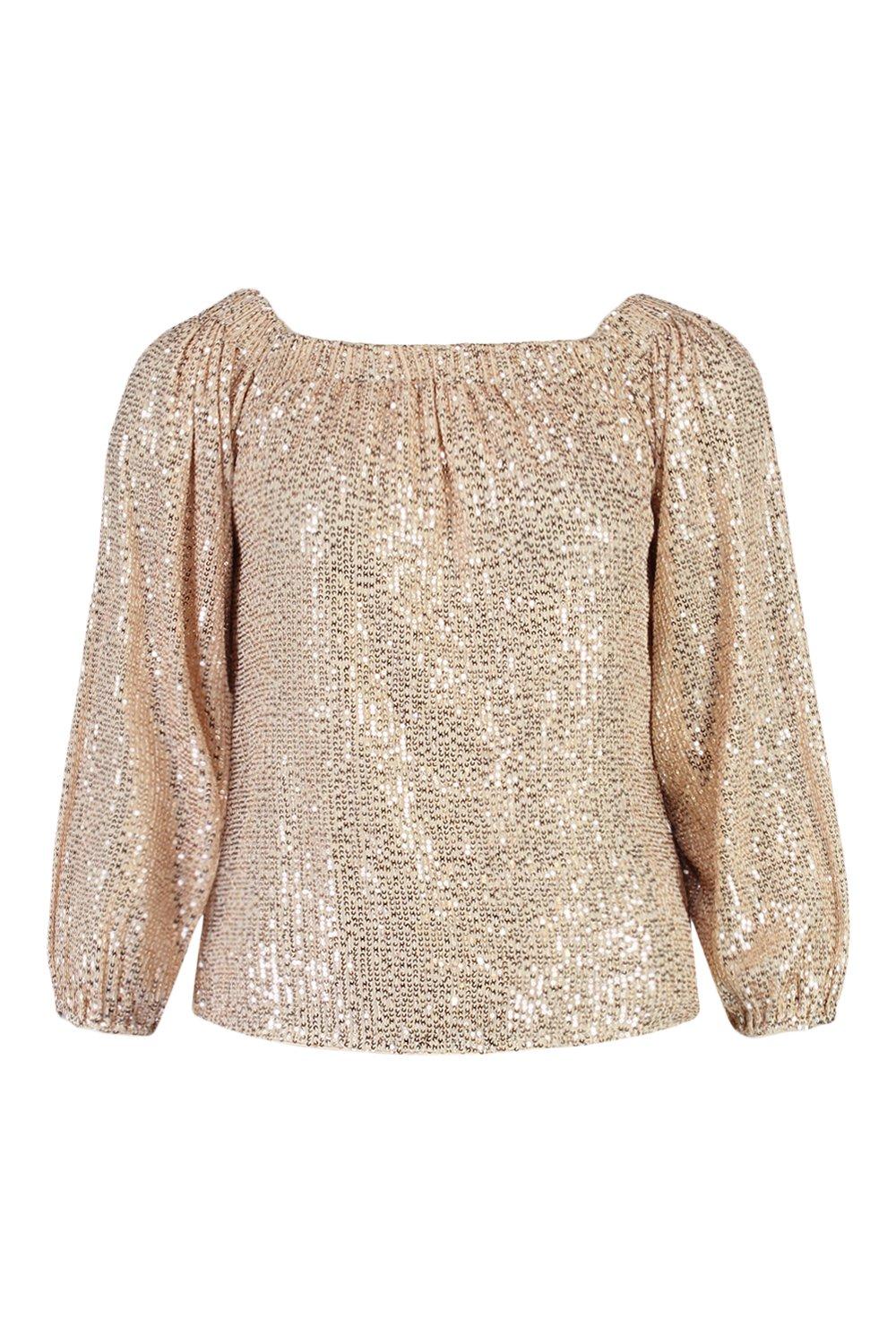 Gold sequin top outlet long sleeve