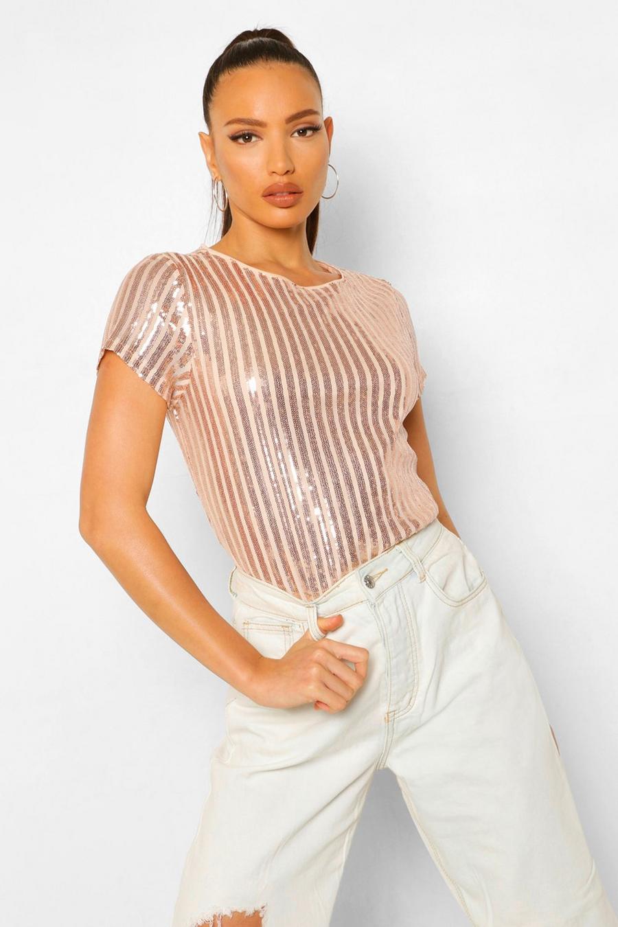 Blush Tall Striped Sequin T-Shirt image number 1