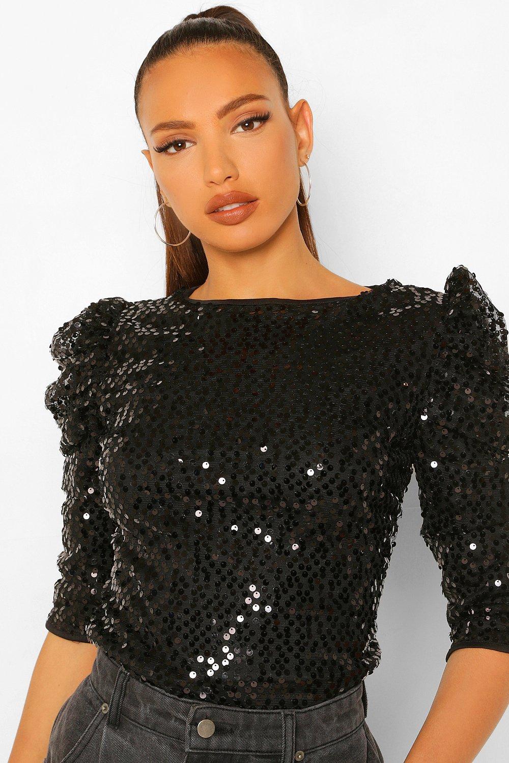 Black cheap sequin blouse