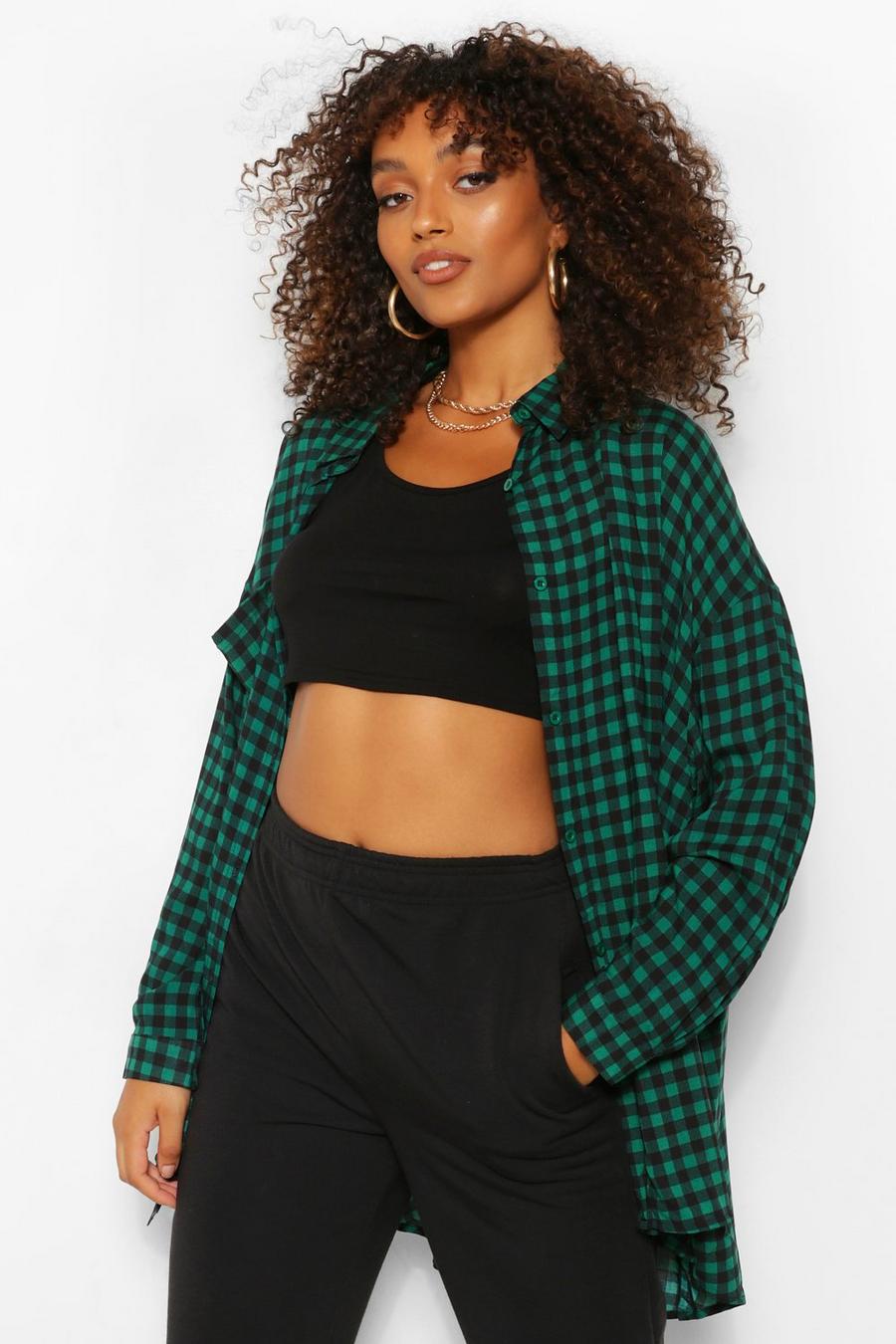Groen Tall Oversized Gingham Blouse image number 1