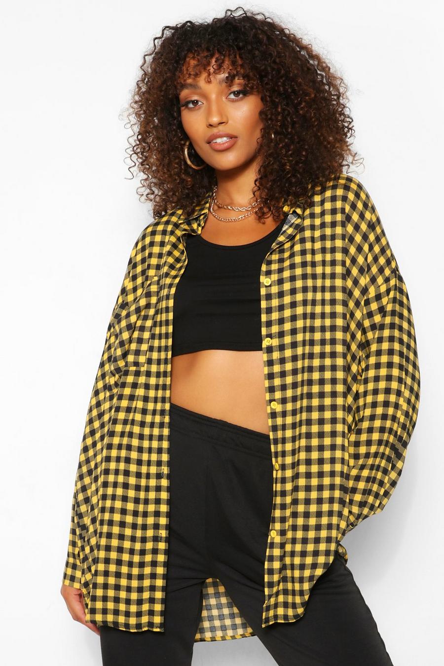 Yellow Tall Oversized Gingham Shirt image number 1