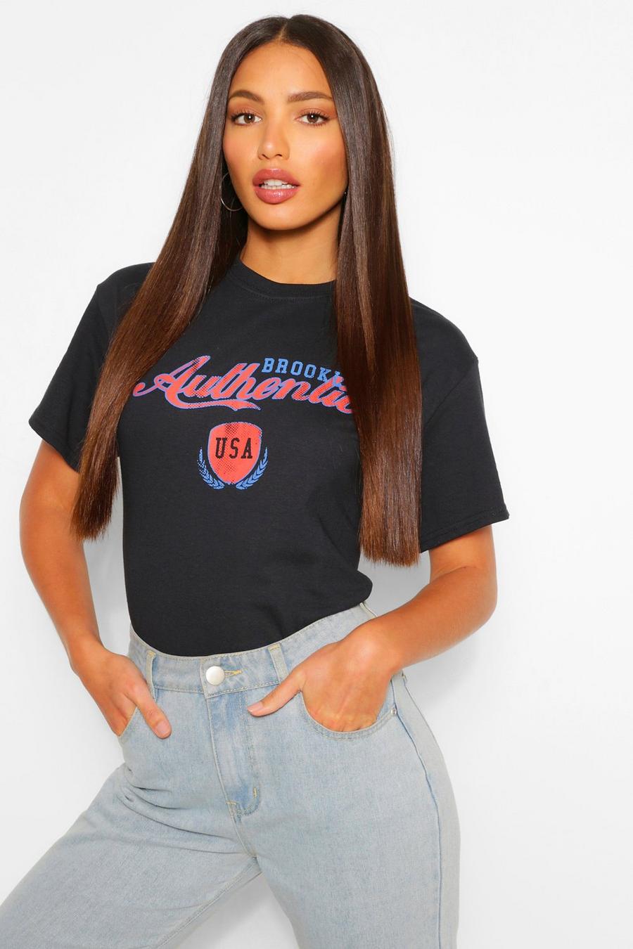 Black Tall 'Brooklyn USA' Slogan T-Shirt image number 1