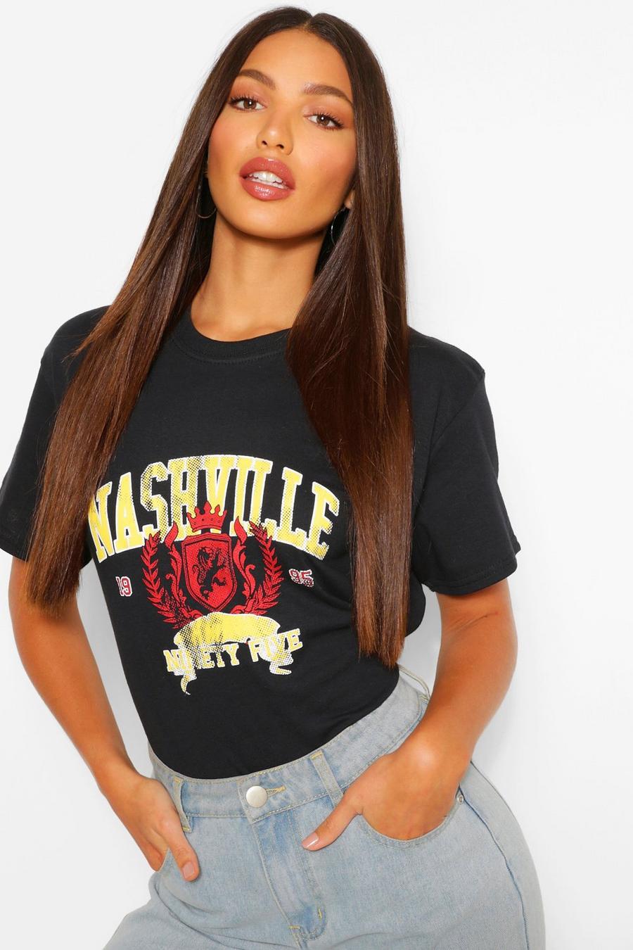 שחור טישרט עם כיתוב 'Nashville' לנשים גבוהות image number 1