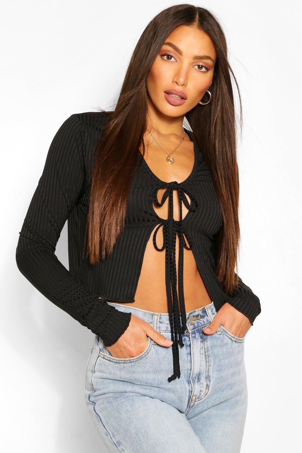 ribbed tie cardigan