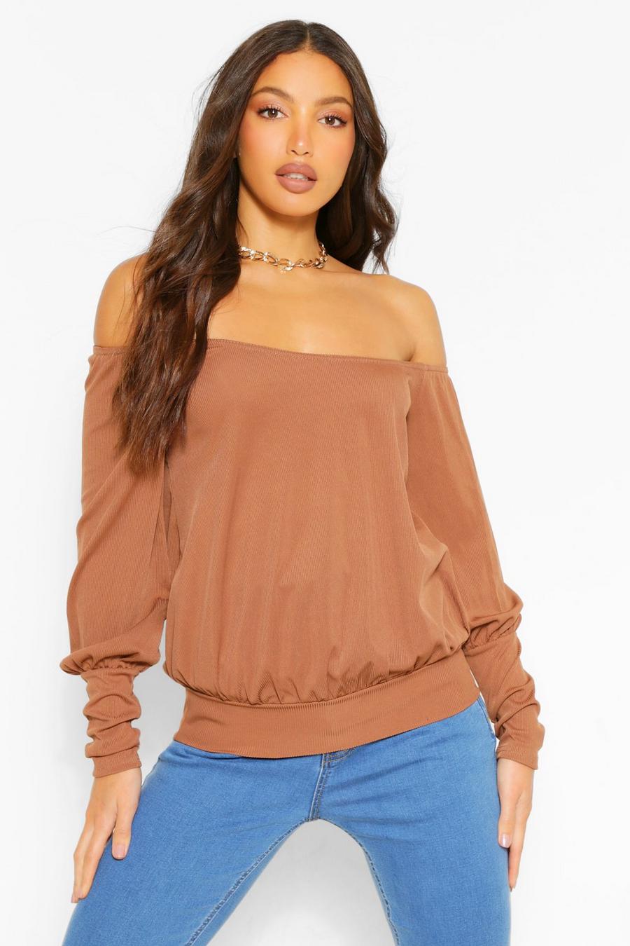 Chocolate Tall - Ribbad off shoulder-topp image number 1