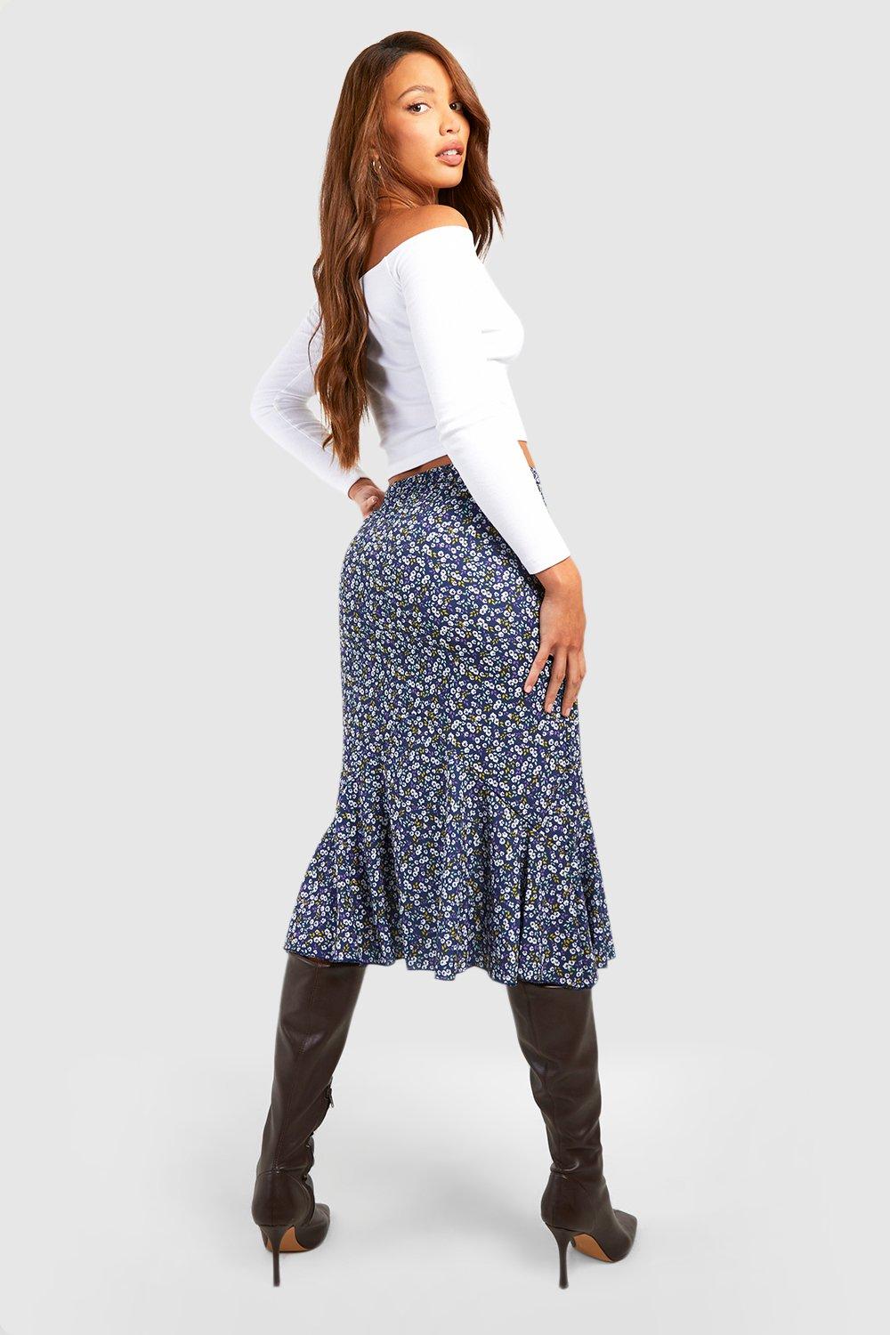 Ae high-waisted printed outlet hi low midi skirt