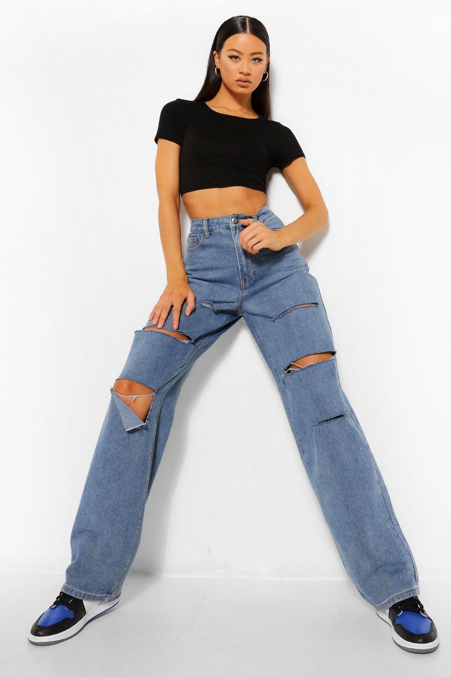 Jeans Boyfriend Tall con tagli e strappi, Blu medio image number 1
