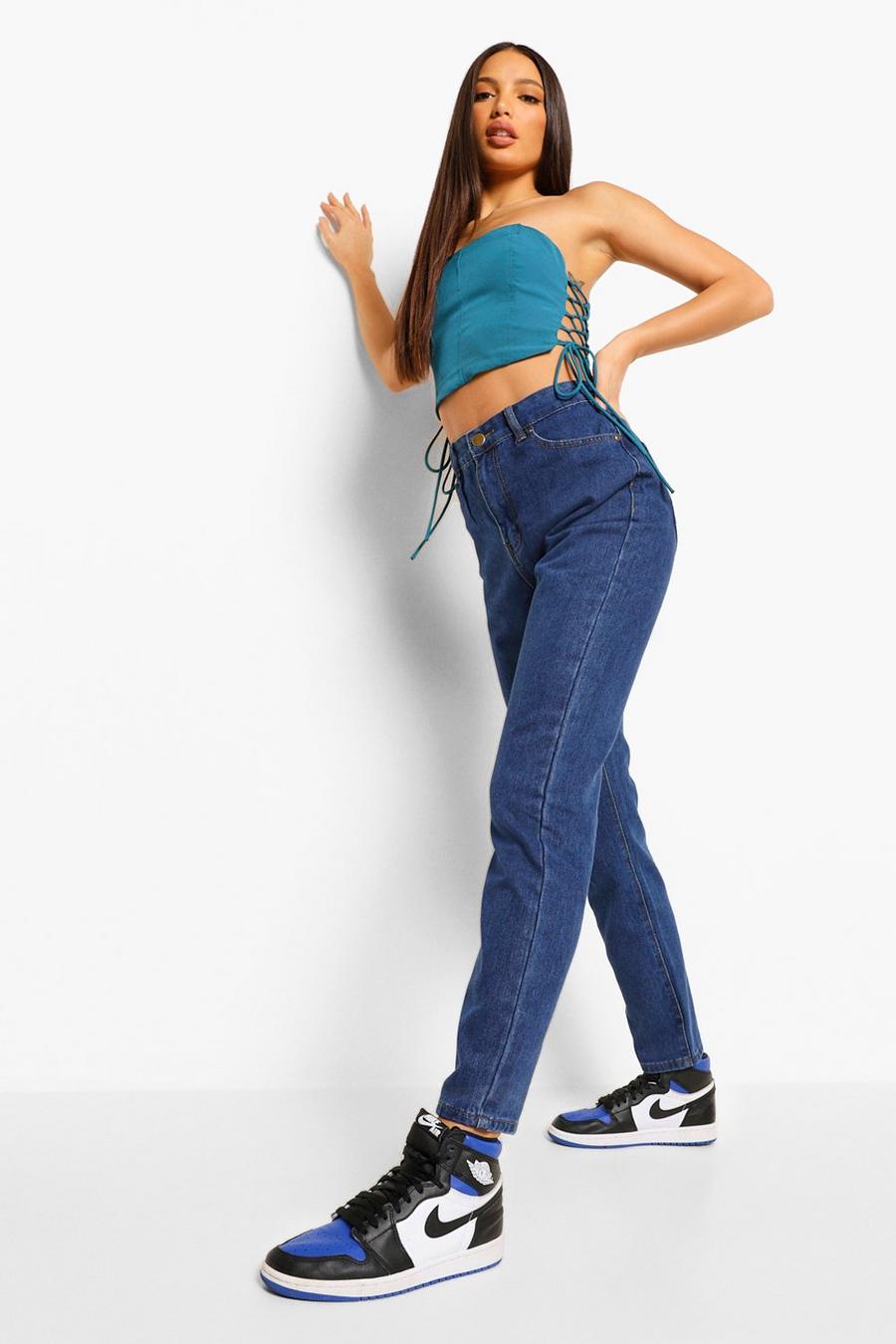 כחול ביניים ג'ינס בגזרה ישרה לנשים גבוהות image number 1