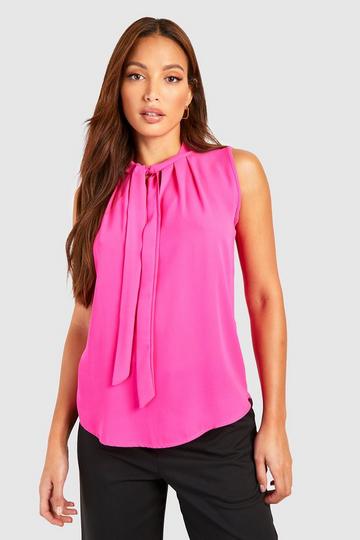 Tall Pussybow Sleeveless Blouse hot pink
