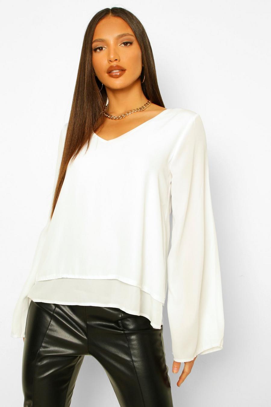 Ivory Tall Double Layer V-Neck Swing Blouse image number 1