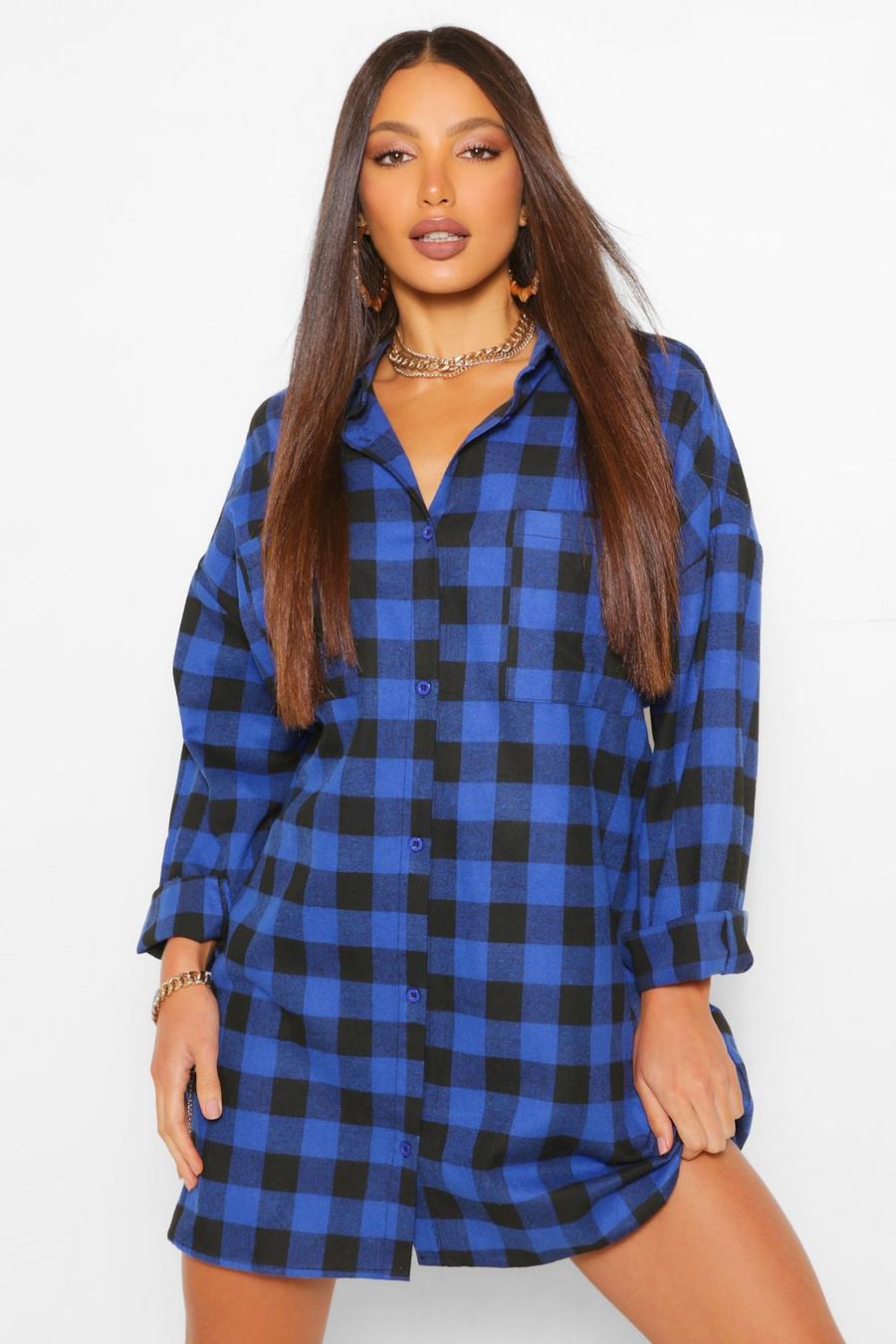 Blue Tall Oversized Check Shirt Dress image number 1