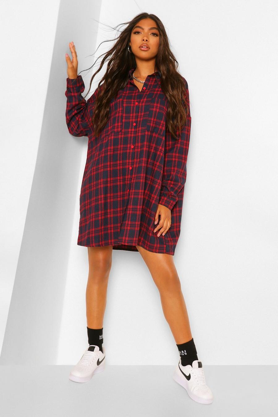 Tall Oversized Check Shirt Dress image number 1