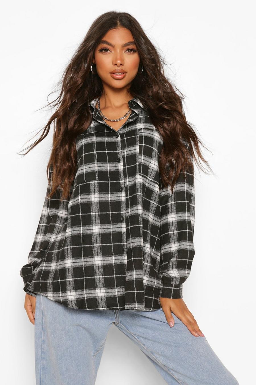 Black Tall Extreme Oversized Check Shirt image number 1