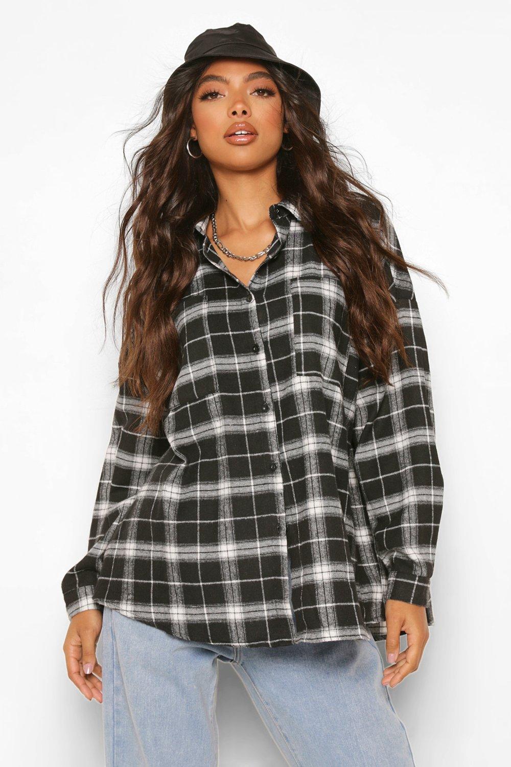 boohoo Oversized Flannel Shirt - Women's Checked Shirts