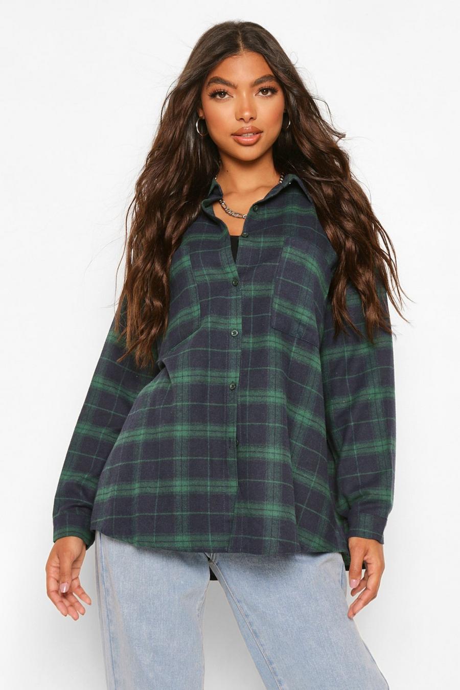Green Tall Extreme Oversized Flannel Shirt image number 1