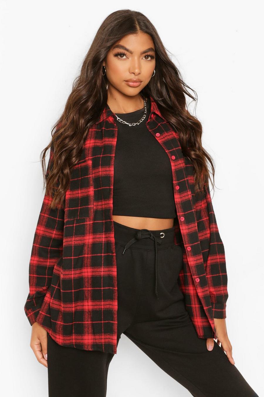 Red Tall Extreme Oversized Flannel Shirt image number 1