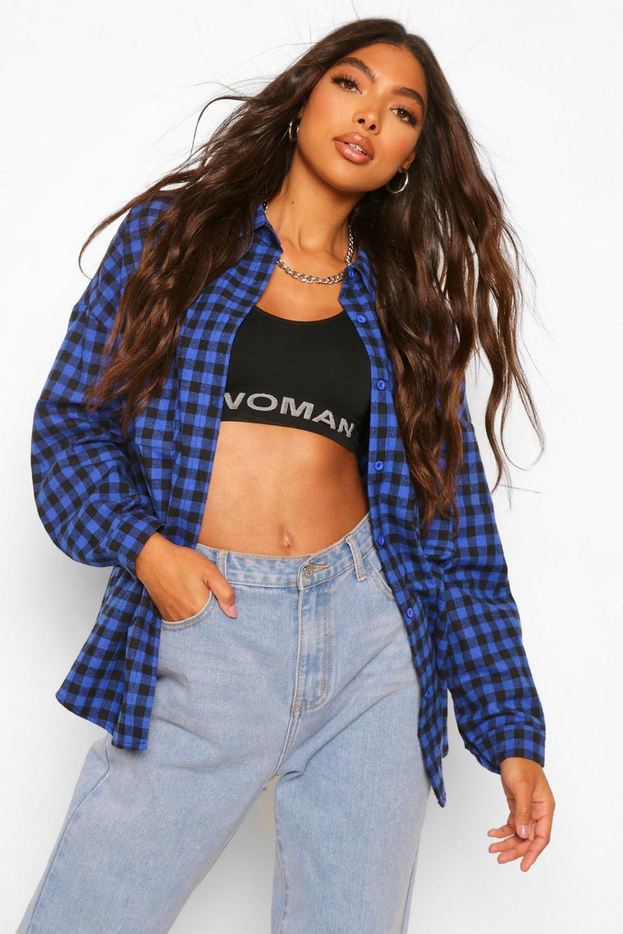 Blue Tall Extreme Oversized Check Shirt image number 1