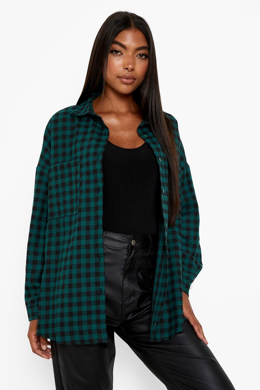 Green Tall Extreme Oversized Check Shirt image number 1
