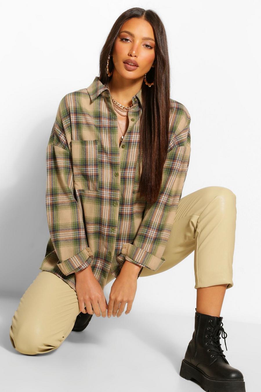 Green Tall Oversized Check Shirt image number 1