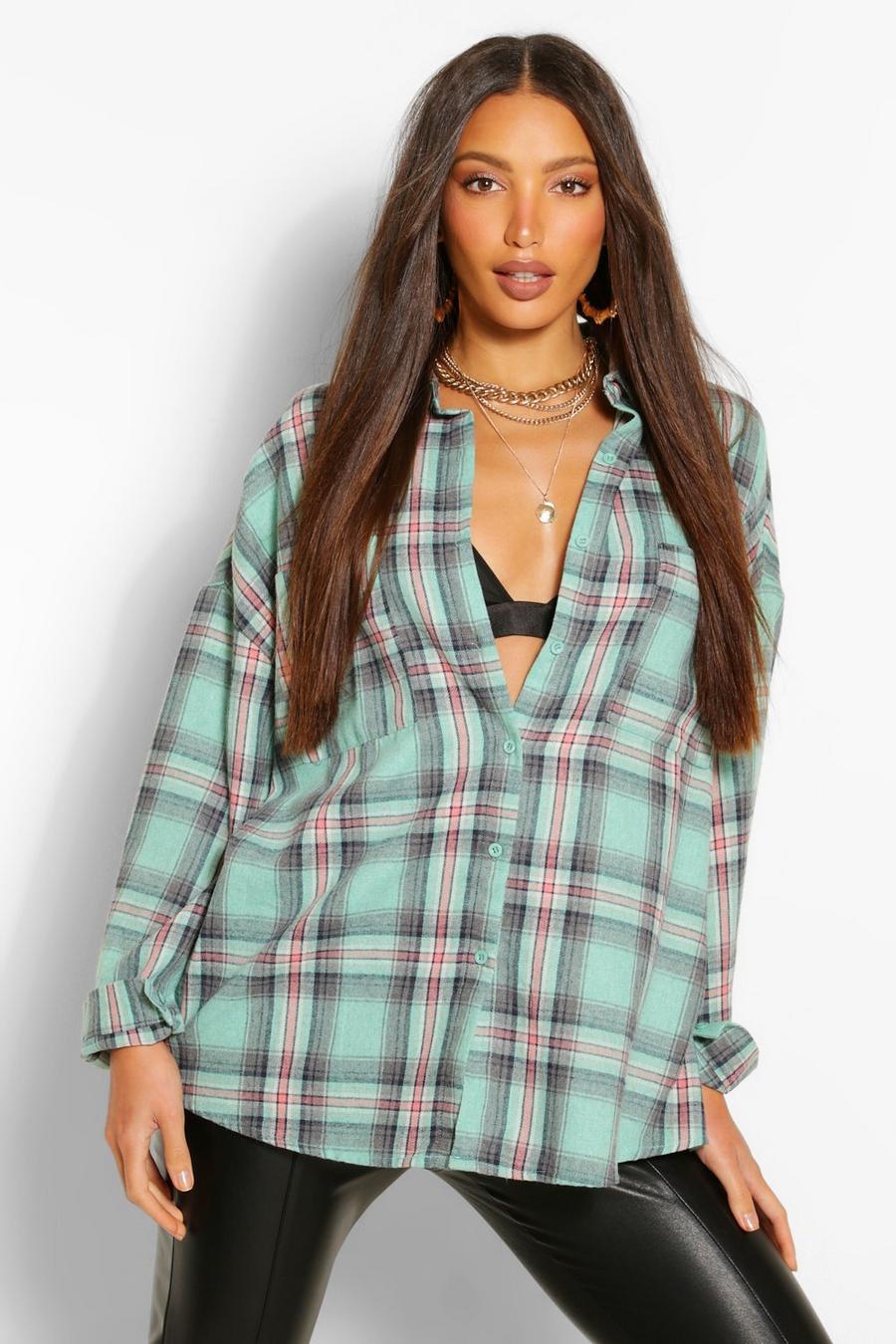 Turquoise Tall Oversized Check Shirt image number 1