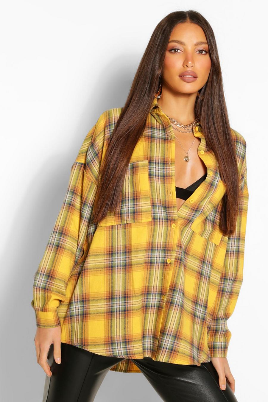 Yellow Tall Oversized Check Shirt image number 1