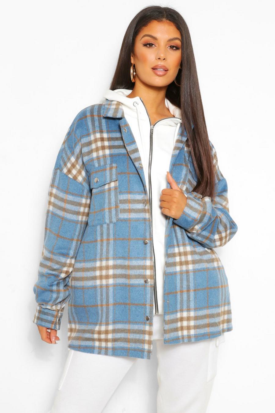 Blue Tall Brushed Cotton Oversized Check Shacket image number 1