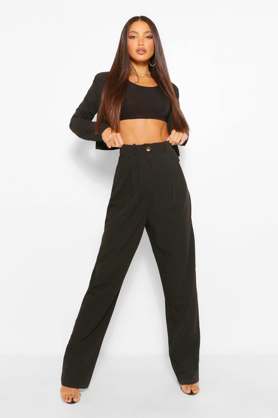 Black Tall High Waist Woven Pants image number 1