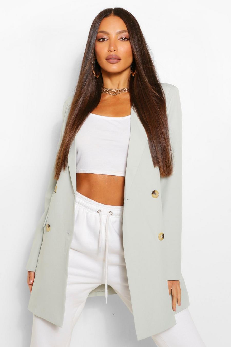 Sage Tall Double Breasted Longline Oversized Blazer image number 1