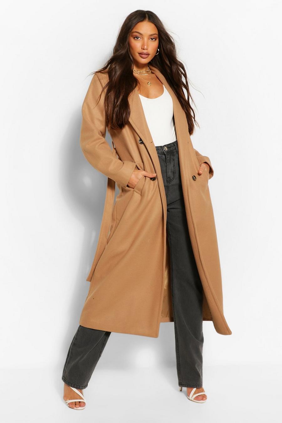 Camel Tall Double Breasted Wool Look Longline Coat image number 1