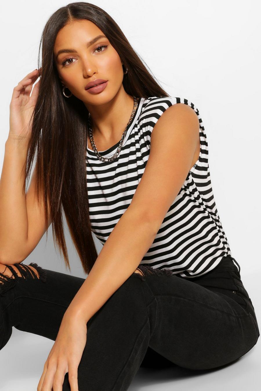Black Tall Stripe Shoulder Pad Jersey T-Shirt image number 1