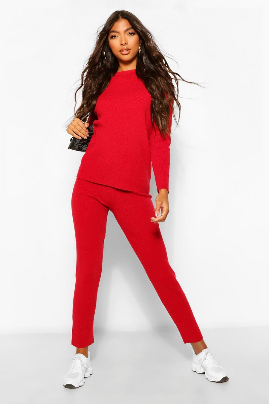 Berry Tall Boxy Rib Knit Co-Ord image number 1