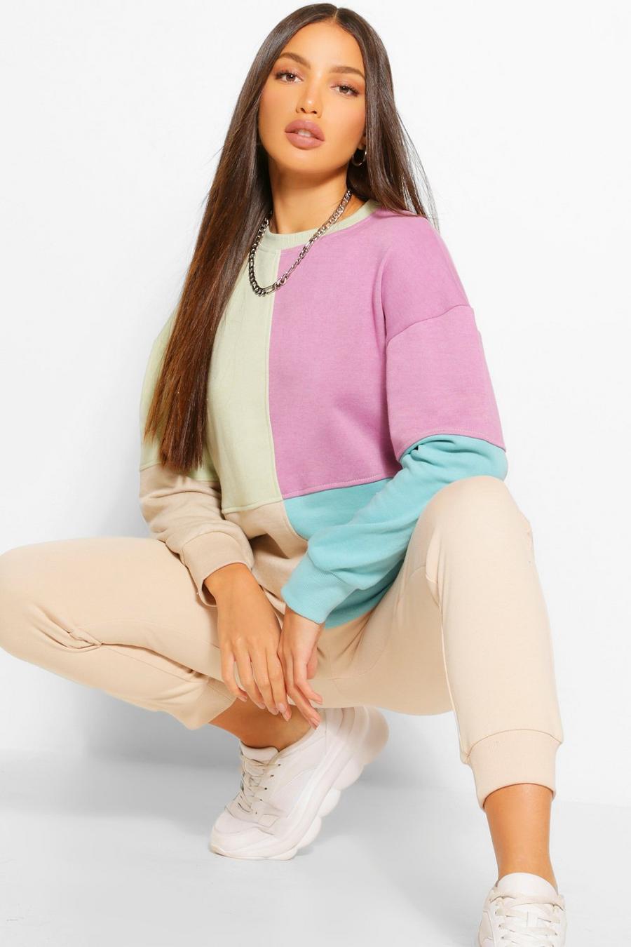Lilac Tall Colour Block Oversized Sweatshirt image number 1