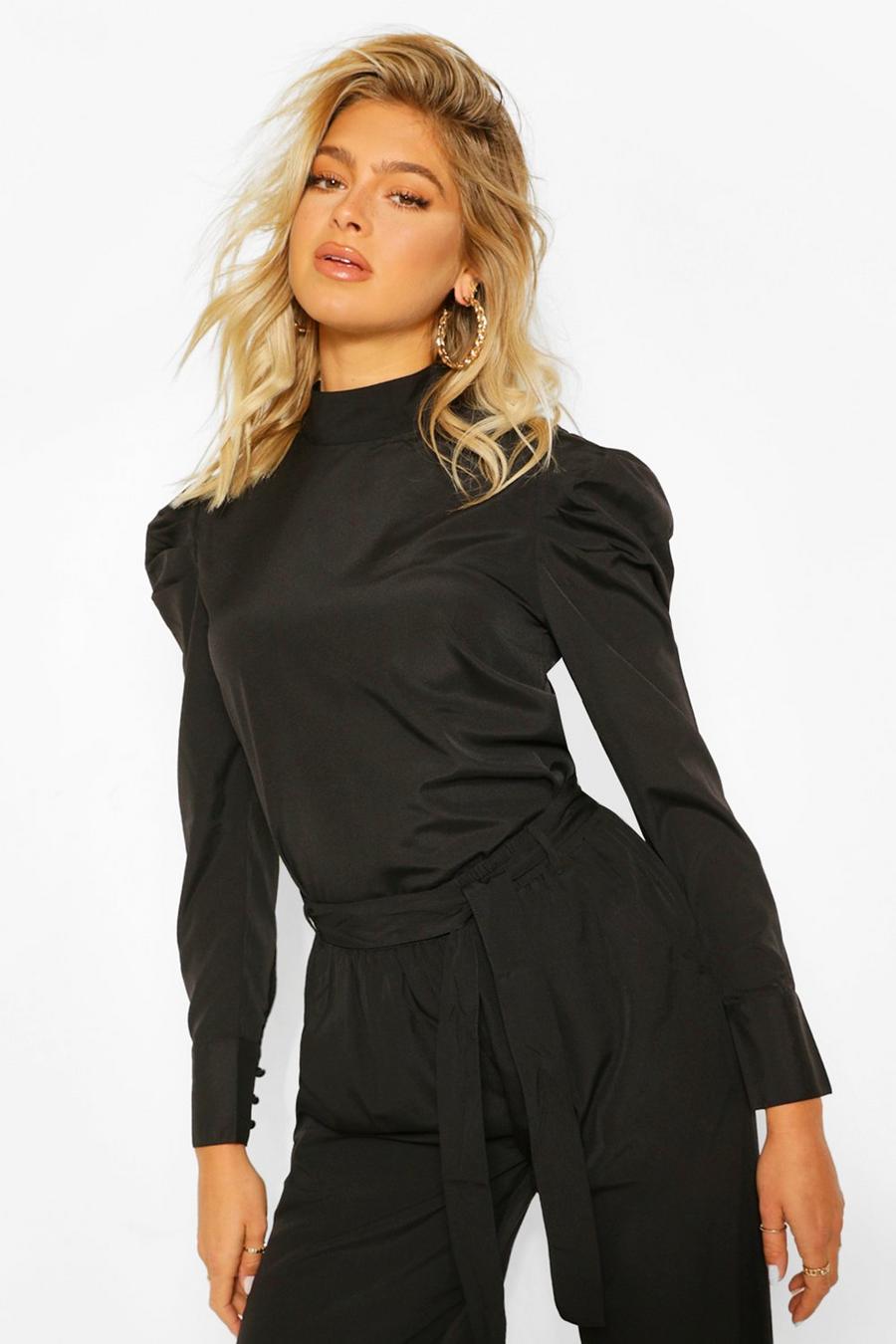 Black Tall Woven Puff Sleeve Blouse image number 1
