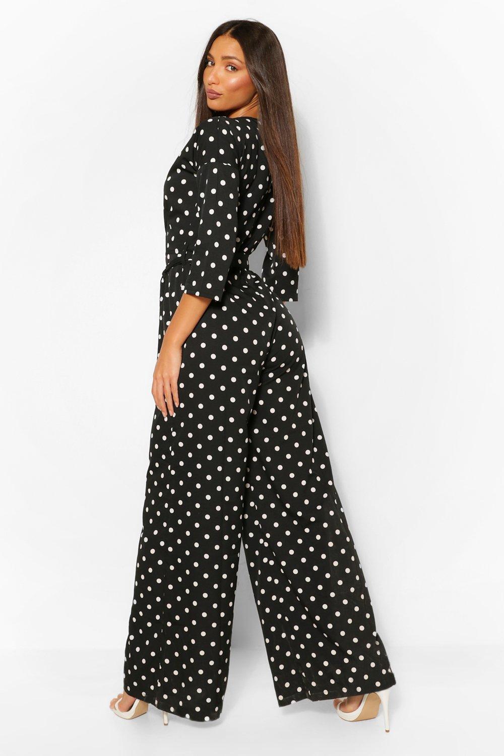 Boohoo green store polka dot jumpsuit