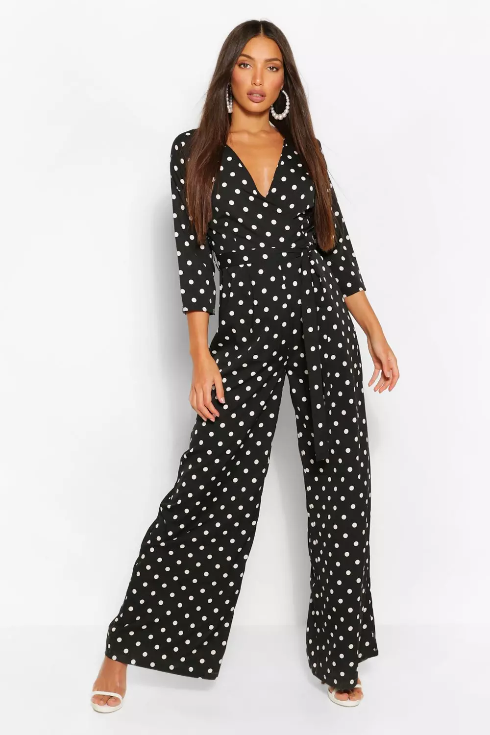 Tall Polka Dot Wrap Tie Belt Jumpsuit Boohoo Norway