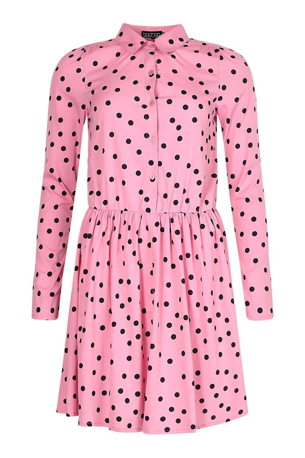 Pink and black spot dress best sale