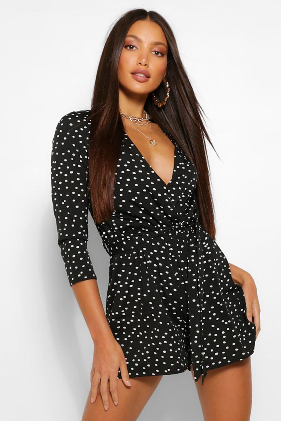 Tall Monochrome Spot Print Wrap Playsuit image number 1